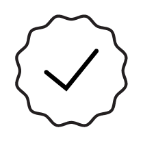 Checkmark inside a circular, wavy-edged badge or seal.